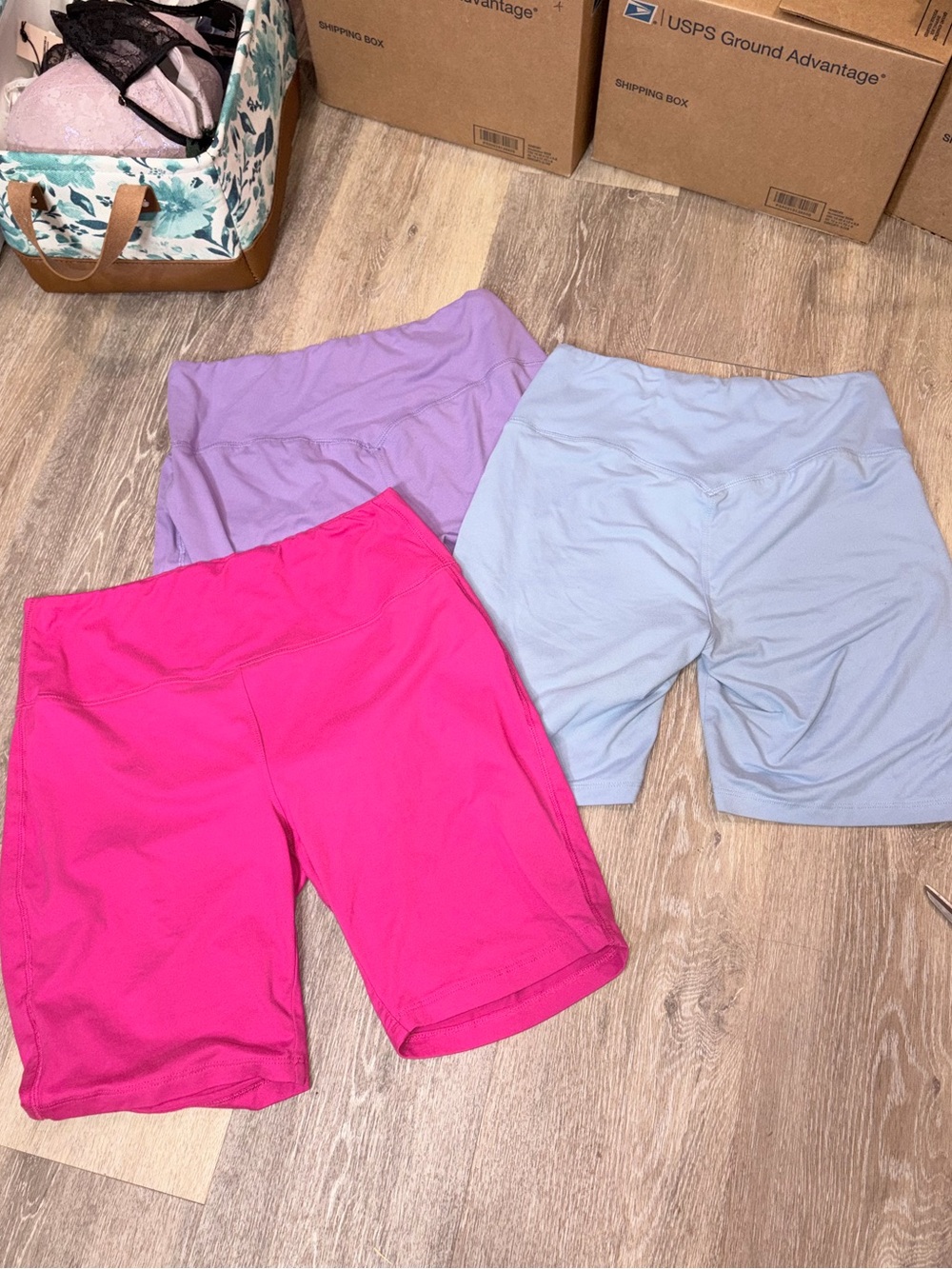 Women's buttery soft High-Rise Bike Shorts — Hot Pink, Lavender & Light Blue